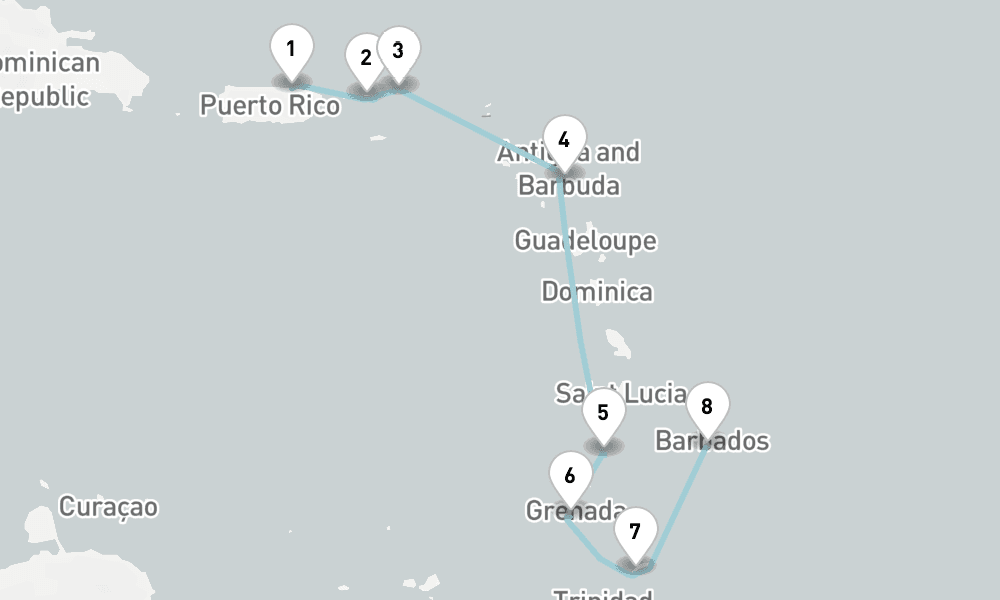 8 days, one-way from San Juan to Bridgetown 9日間