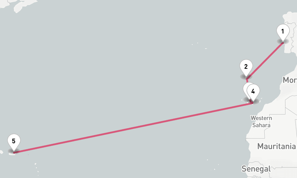 11 days, one-way from Lisbon to San Juan 12日間