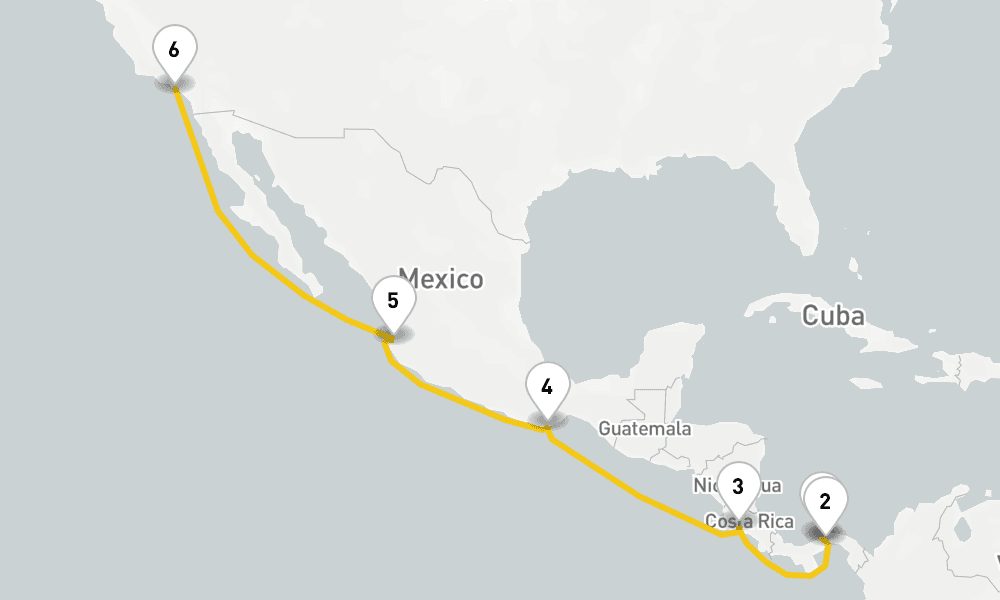 10 days, one-way from Colon to Los Angeles 11日間