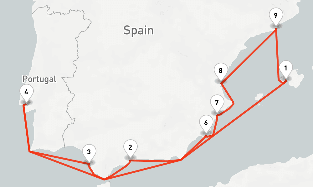11 days, round-trip Spanien, Portugal Balearen ab Mallorca 12日間