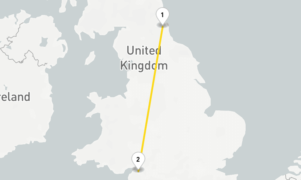 3 days, one-way from Newcastle upon Tyne to Bristol UK 4日間