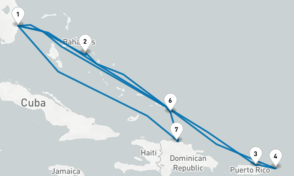 12 days, round-trip Eastern Caribbean Adventurer 13日間