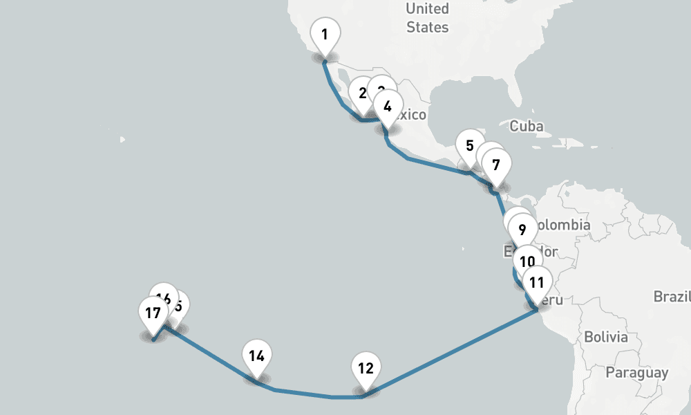 31 days, one-way from San Diego to Papeete 32日間