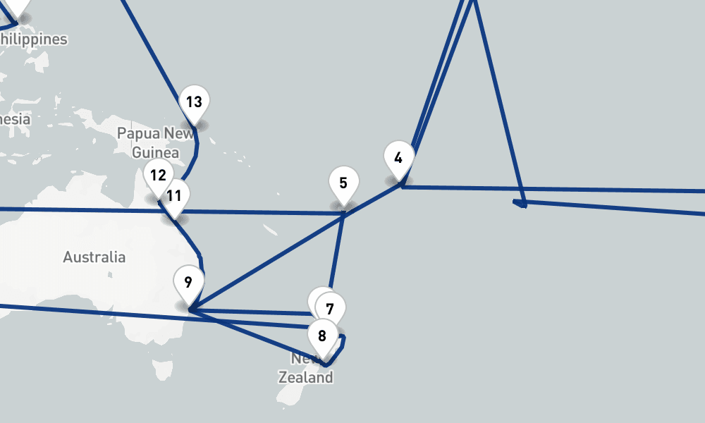 102 days, one-way from San Francisco to Southampton 103日間