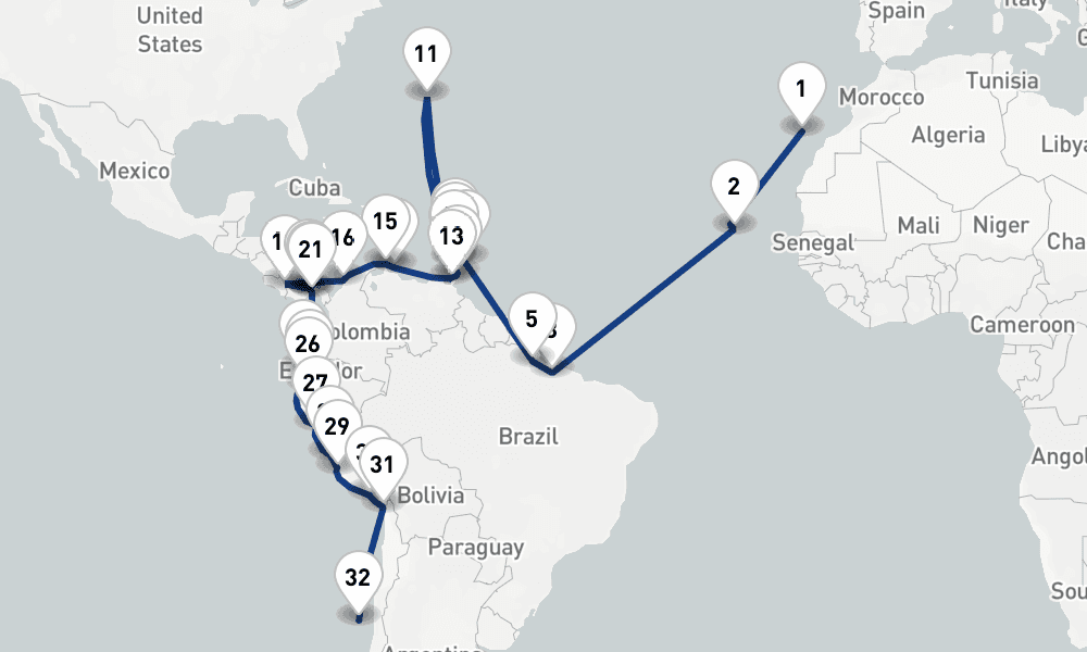 53 days, one-way from Santa Cruz de Tenerife to San Antonio 54日間