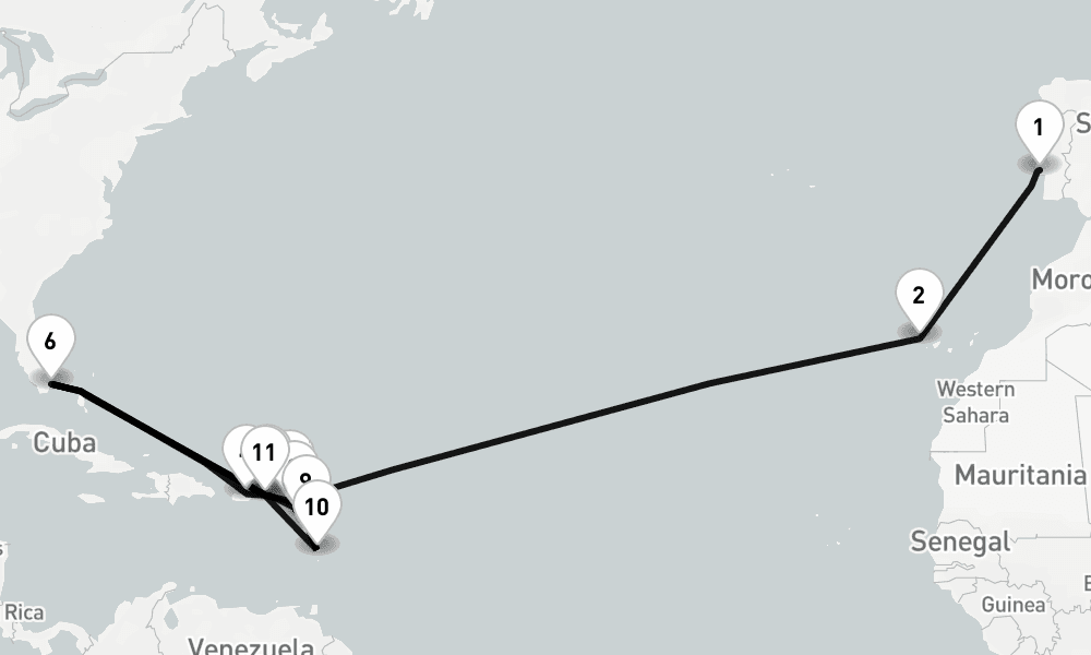 26 days, one-way from Lisbon to Miami 27日間