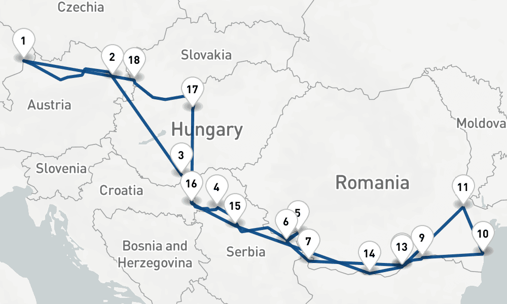 18 days, round-trip Danube 19日間