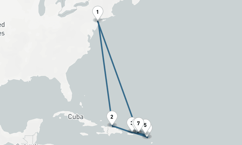 12 days, round-trip Caribbean Round-trip New York Dominican Republic St. Thomas 13日間