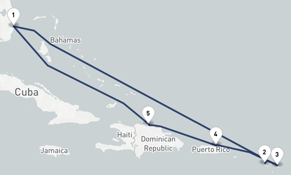 8 days, round-trip Antigua, St. Kitts, San Juan Puerto Plata 9日間