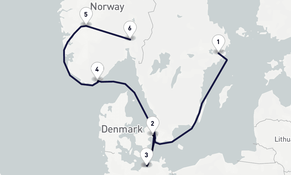 8 days, one-way from Stockholm to Oslo 9日間