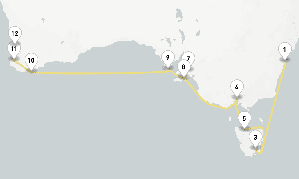 17 days, one-way from Sydney to Fremantle 18日間