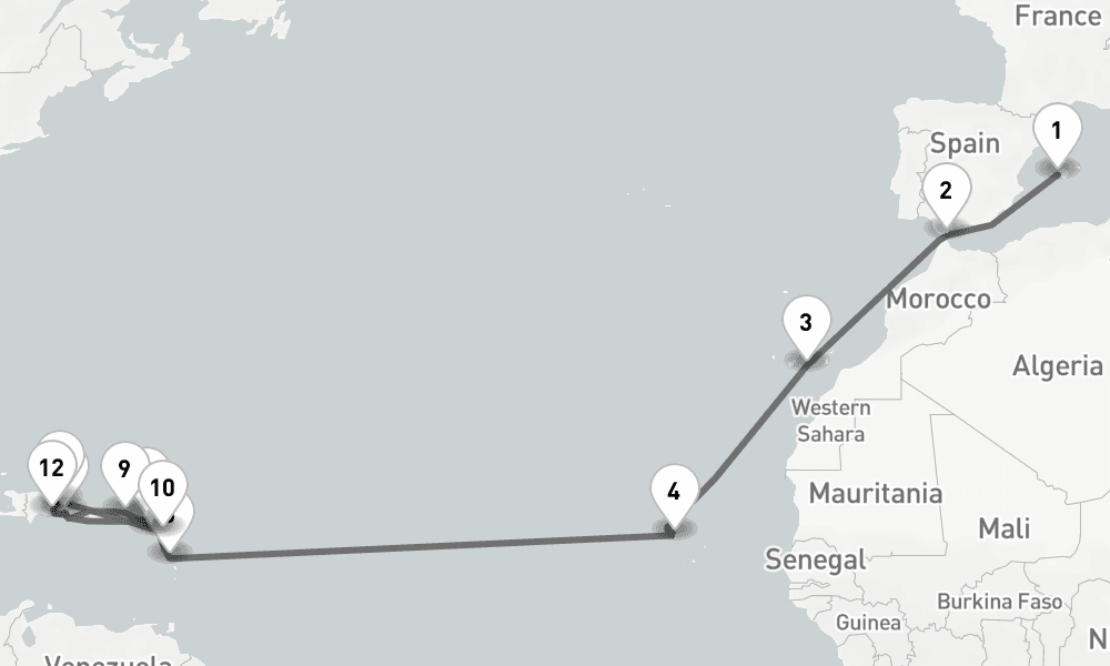 23 days, one-way from Palma de Mallorca to La Romana 24日間