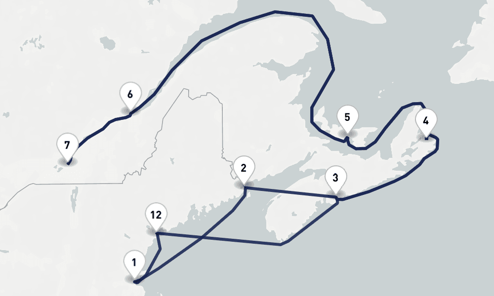 14 days, round-trip Canada New England Maritimes Montreal Collectors 15日間
