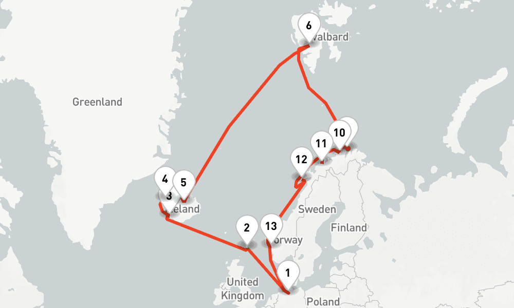 19 days, round-trip Highlights am Polarkreis ab Hamburg 20日間