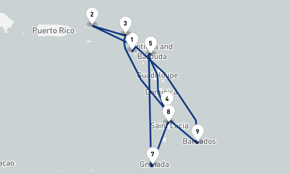 14 days, round-trip Eastern Caribbean Islands Fly-Cruise 15日間
