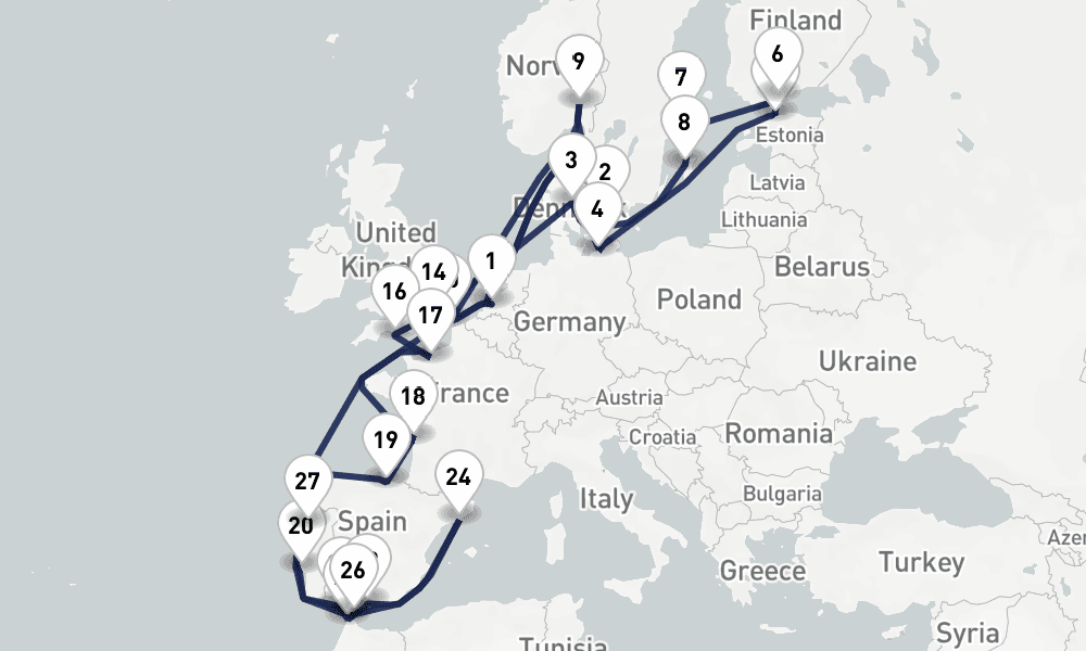 42 days, round-trip Baltic Capitals Solar Eclipse 43日間