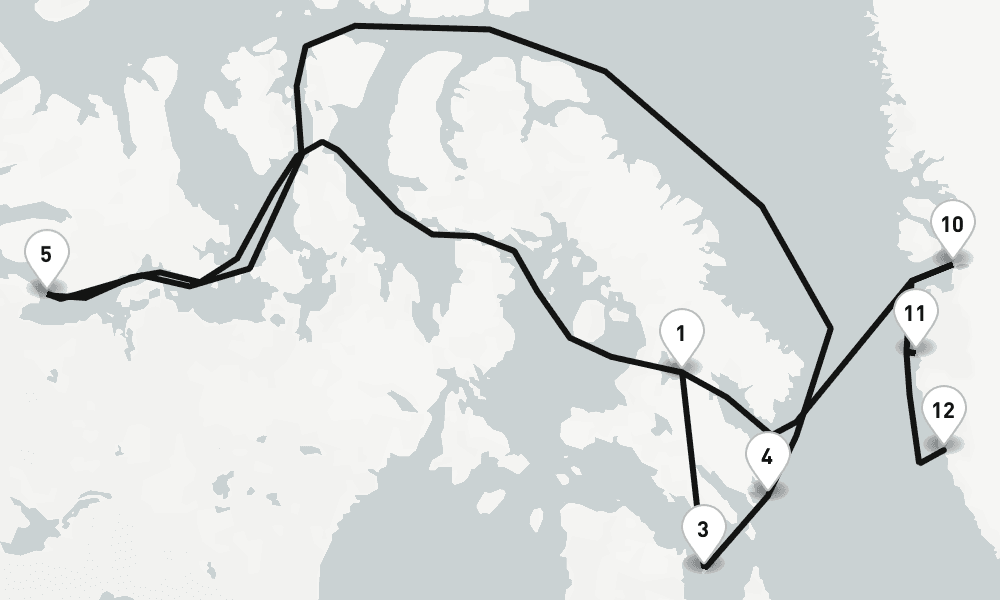 14 days, one-way from Baffin Island to Nuuk 15日間