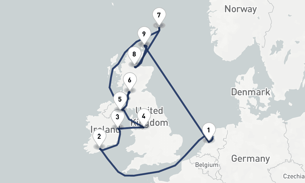 13 days, round-trip British Isles 14日間