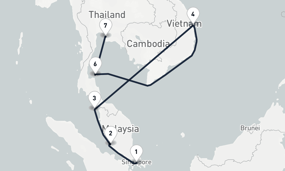 9 days, one-way from Singapore to Laem Chabang 10日間