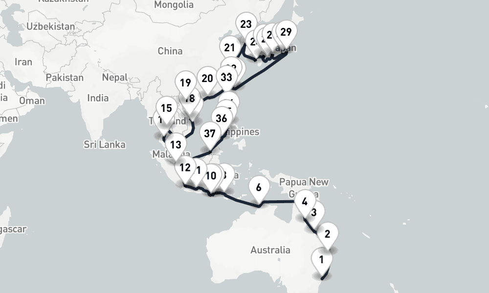 59 days, one-way from Sydney to Singapore 60日間