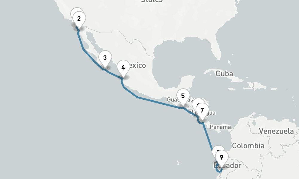 12 days, one-way from San Diego to Guayaquil 13日間