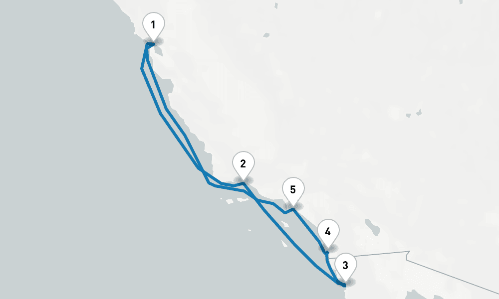 7 days, round-trip Classic California Coast 8日間