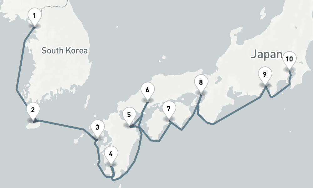 11 days, one-way from Incheon to Tokyo 12日間