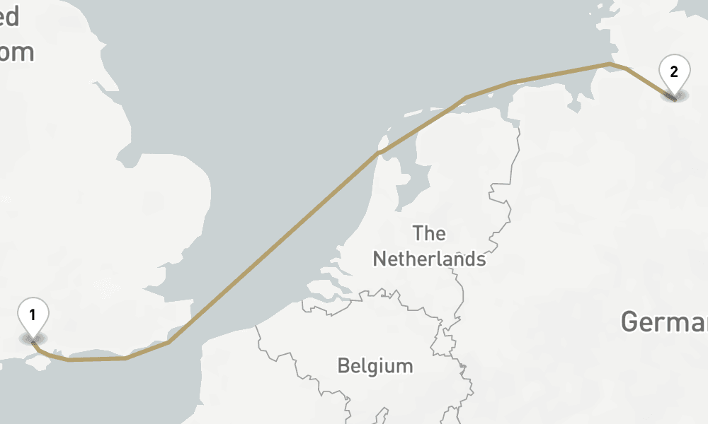 2 days, one-way from Southampton to Hamburg 3日間
