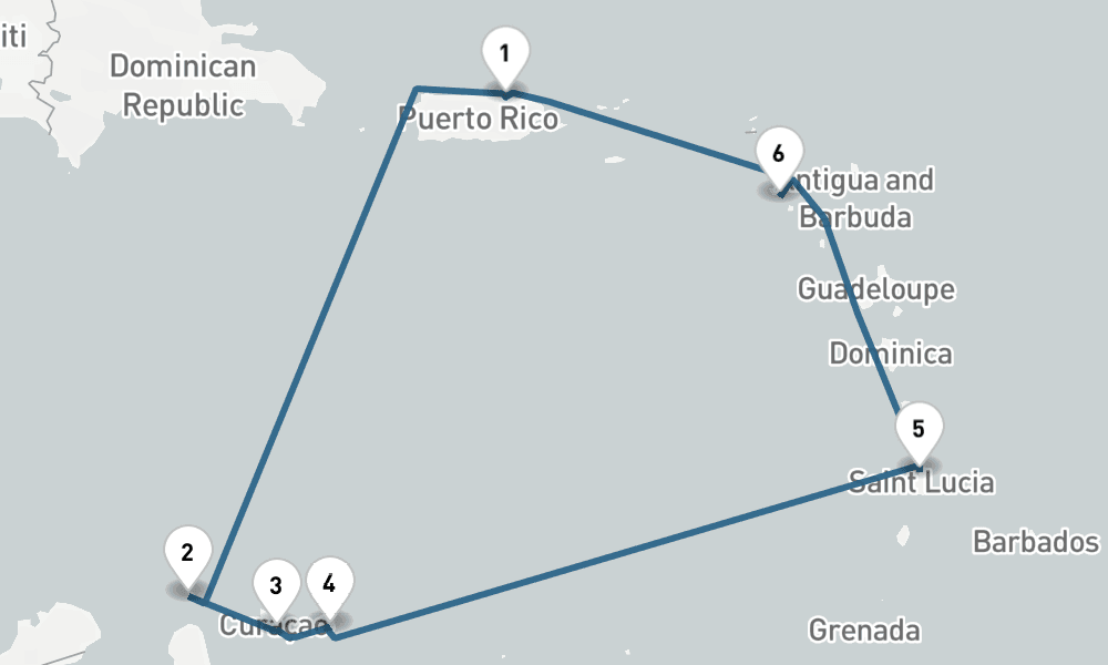 7 days, round-trip Caribbean Round-trip San Juan Curacao, Aruba Bonaire 8日間