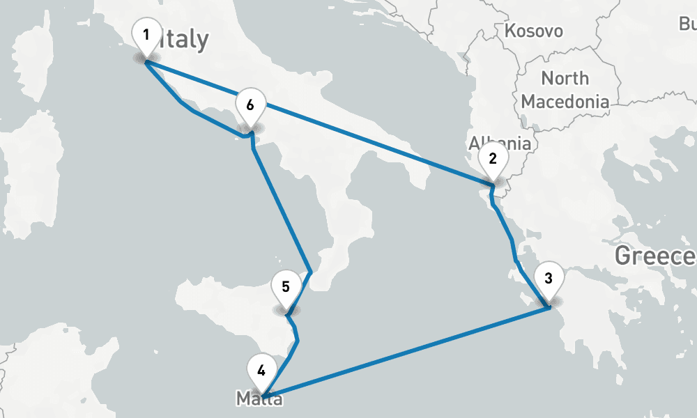 7 days, round-trip Mediterranean with Greece Italy 8日間