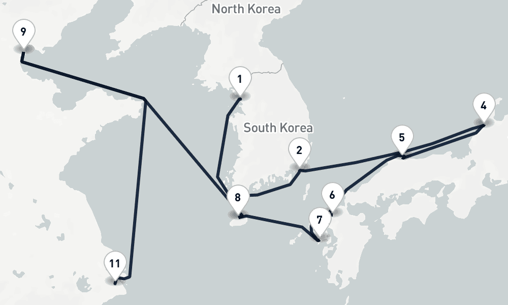 14 days, one-way from Incheon to Shanghai 15日間