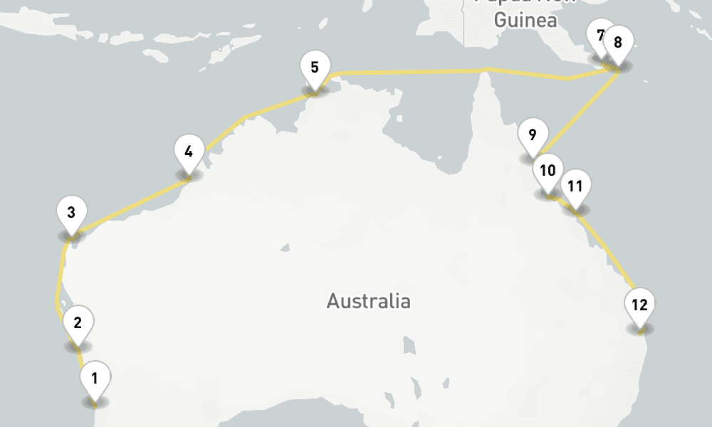 20 days, one-way from Fremantle to Brisbane 21日間