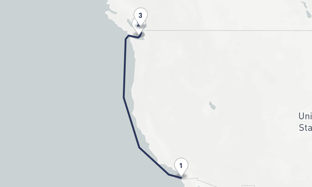4 days, one-way from San Diego to Vancouver 5日間
