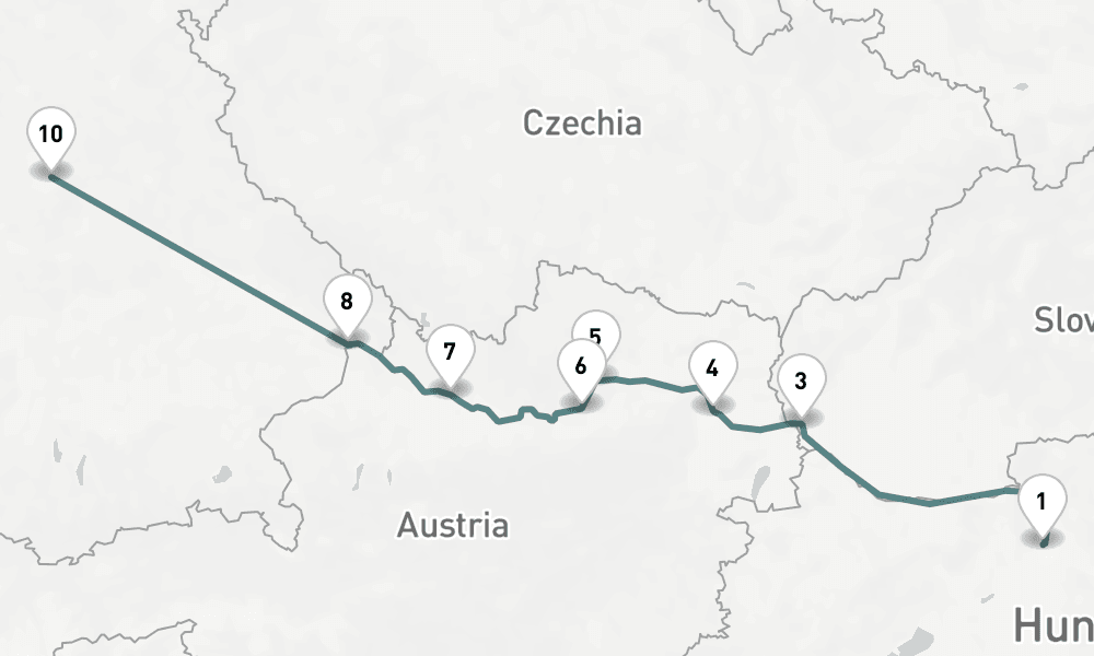 7 days, one-way from Budapest to Nuremberg 8日間
