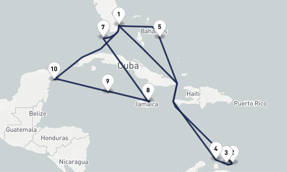 17 days, round-trip Southern Caribbean Cabo Rojo Abc Islands 18日間