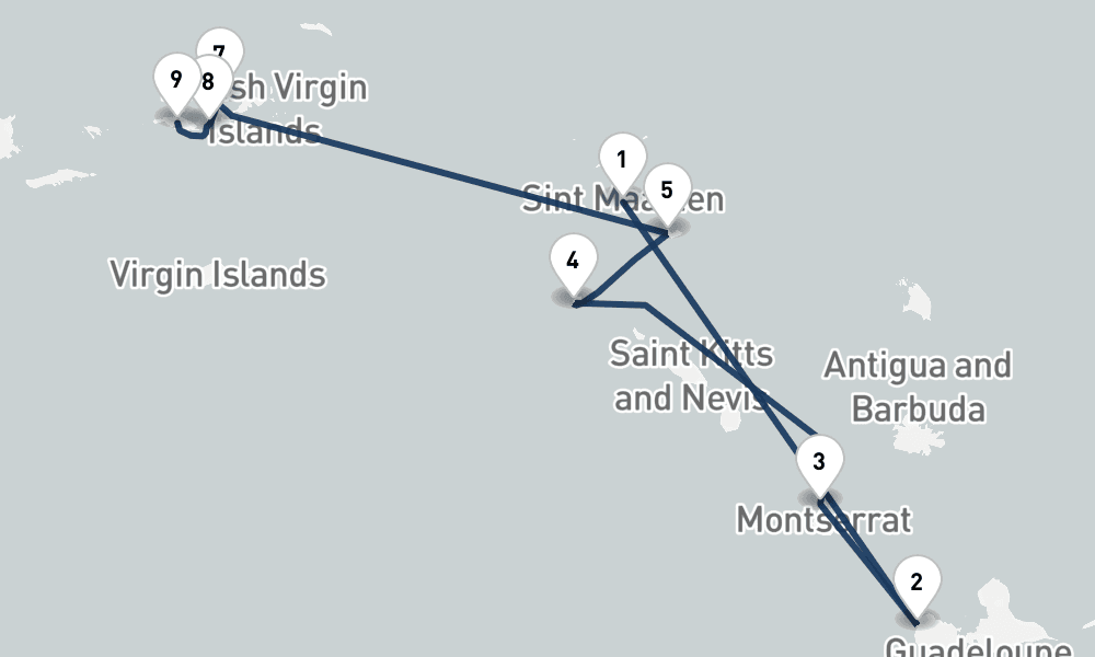 7 days, one-way from Philipsburg St Maarten to St Thomas Island USVI 8日間