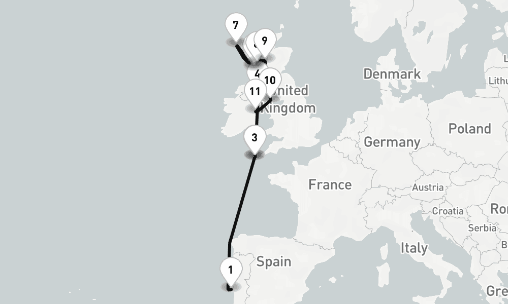12 days, one-way from Lisbon to Dublin 13日間