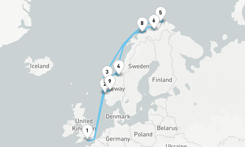 17 days, round-trip Northern Lights and Arctic Vistas 18日間