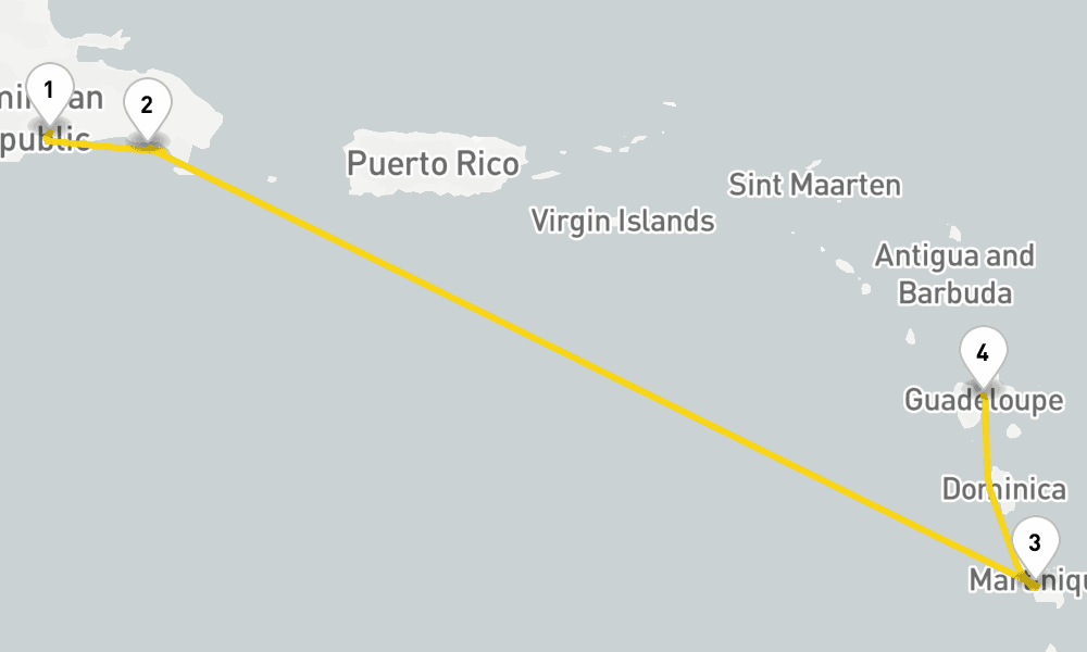 4 days, one-way from Santo Domingo to Pointe-a-Pitre 5日間
