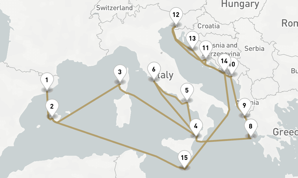 21 days, round-trip Adriatic And Western Mediterranean 22日間