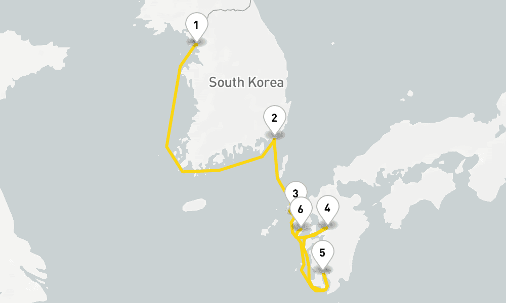 6 days, one-way from Incheon to Nagasaki City 7日間