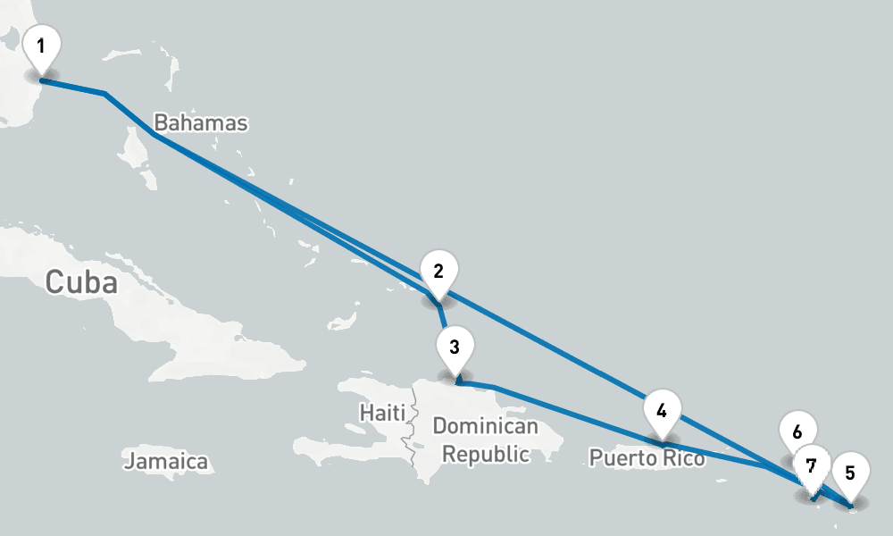 10 days, round-trip Eastern Caribbean with St. Kitts Holiday 11日間
