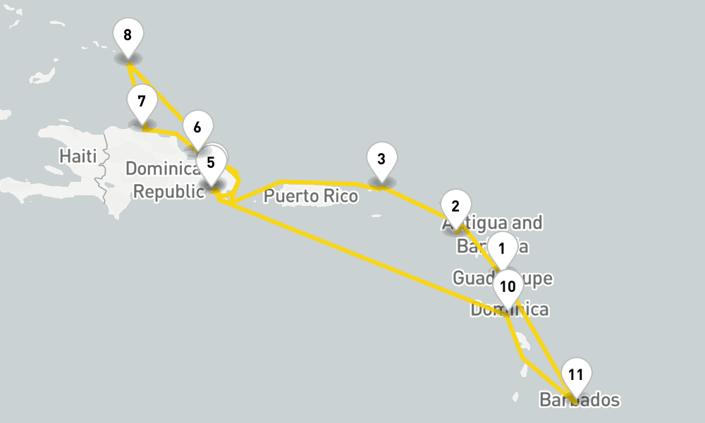 14 days, round-trip Caribbean Antilles from Guadeloupe 15日間
