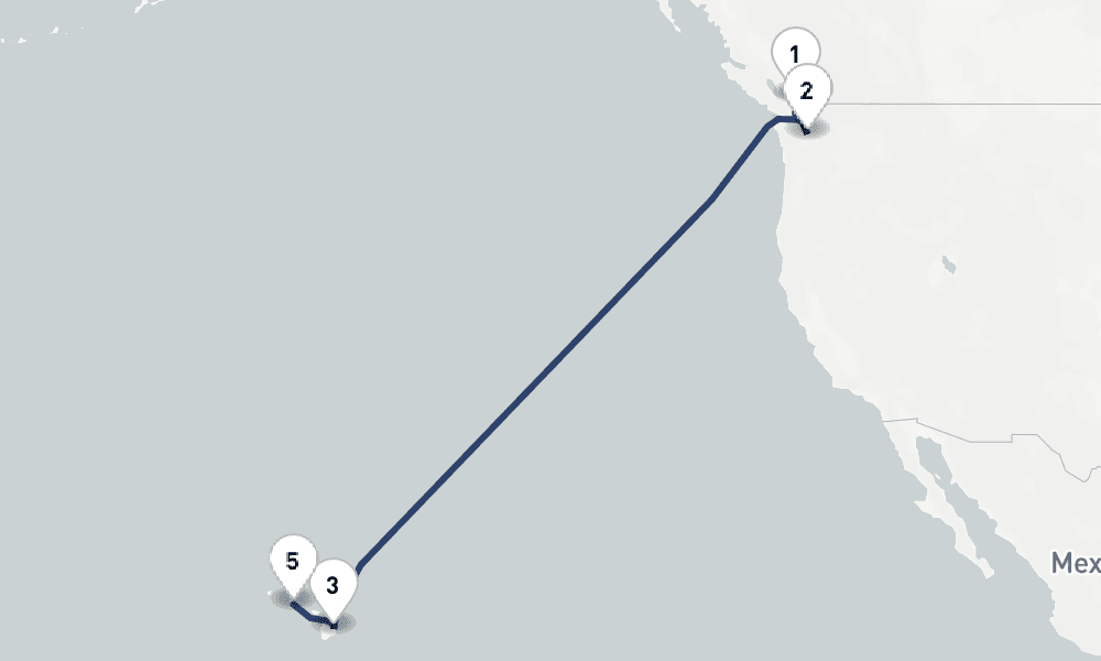 9 days, one-way from Vancouver to Honolulu 10日間
