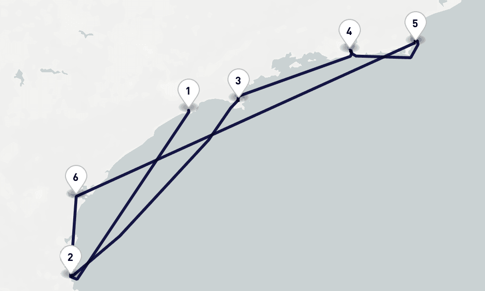 7 days, one-way from Santos to Itajai 8日間
