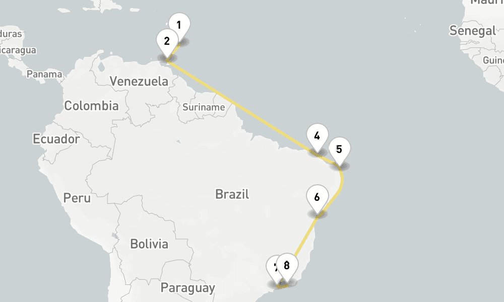 16 days, one-way from Bridgetown to Rio de Janeiro 17日間