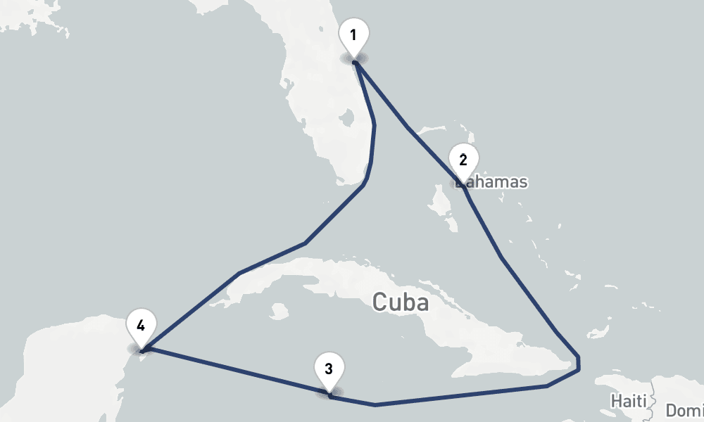 7 days, round-trip Bahamas, Mexico Cayman 8日間