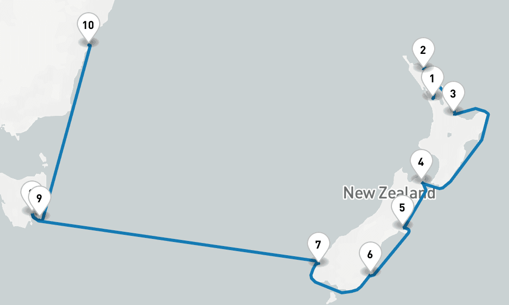 13 days, one-way from Auckland to Sydney 14日間