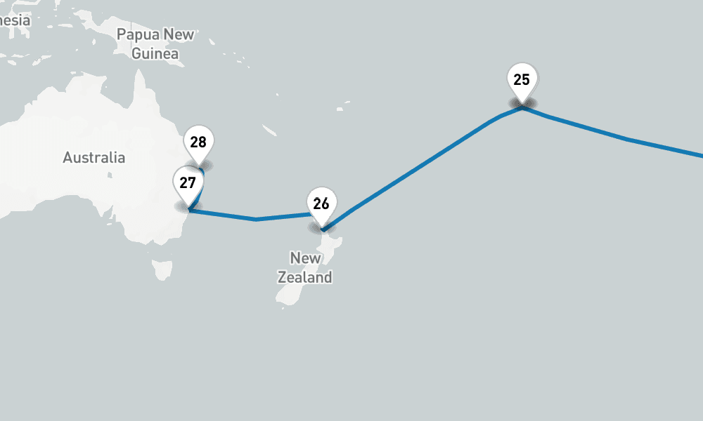 62 days, one-way from Dover to Brisbane 63日間