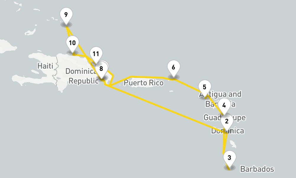 14 days, round-trip Caribbean Antilles from La Romana 15日間
